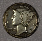 1934-D "Mercury" Silver One-Dime Coin, Very Fine