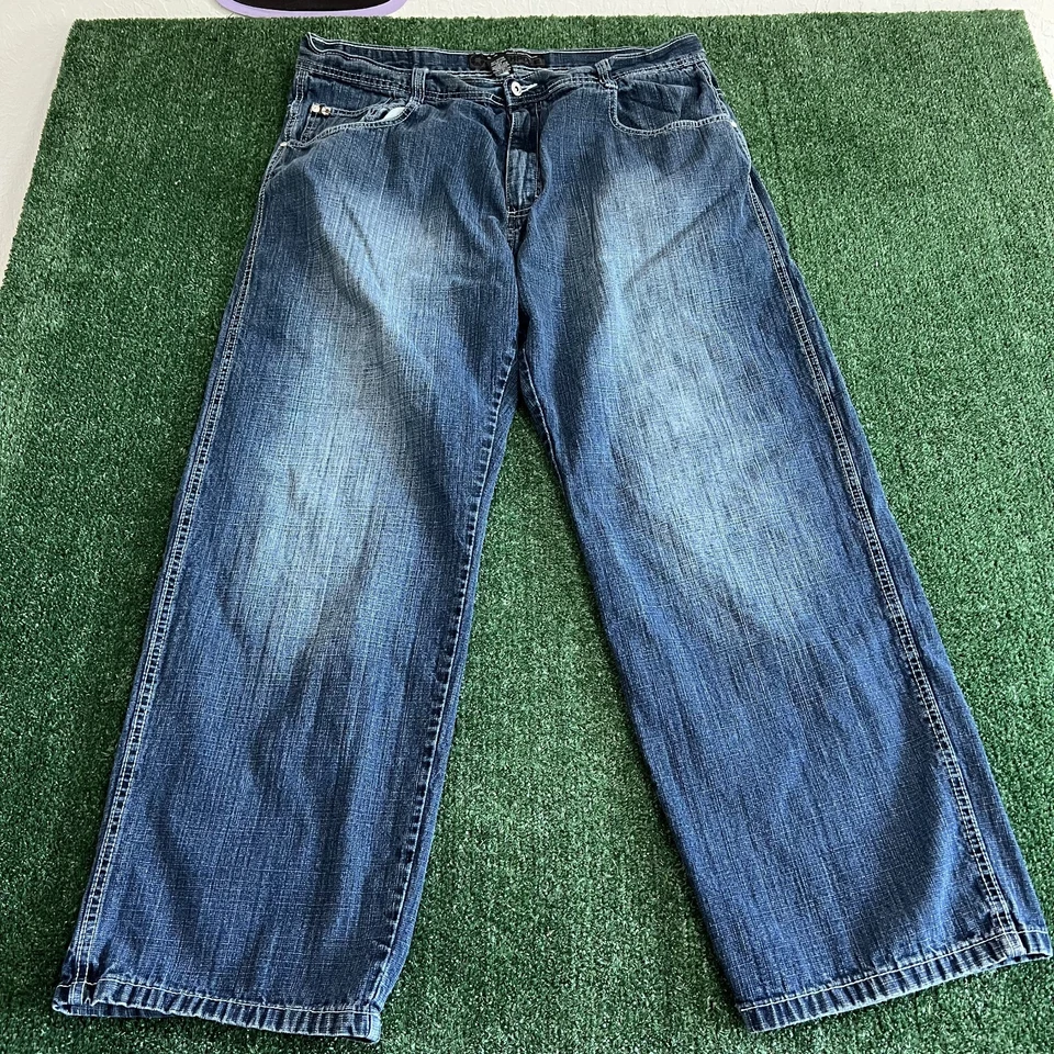 Pantalones de mezclilla Southpole marrón con lengüeta de colección para hombre 40x30" azules holgados pierna ancha 20" se abre Y2K 00s Foto 2 de 4