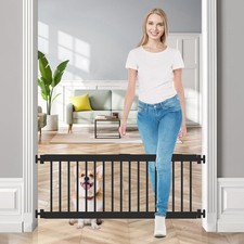 Dog Gate Indoor,18"-45" Adjustable Extra Wide Metal Short Dog Gate to Step Ov...
