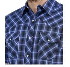NWT Wrangler Pearl Snap Men's Short Sleeve Western Shirt Blue Plaid Size 2XL