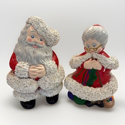 Vintage Atlantic Mold Mr & Mrs Santa Claus Winking Knitting Ceramic Christmas