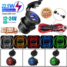 12/24V Dual USB Car Charger 5V 4.2A Waterproof Socket for Car Truck Motorcycle