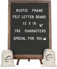 Felt Letter Board with Rustic Vintage Frame and Stand 12X16 Inch,Grey Changeable