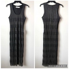 ASTR The Label Pleated Lurex Midi Tank Dress Gunmetal M