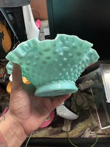 FENTON TURQUOISE AQUA HOBNAIL MILK GLASS ROUND EPERGNE BASE Rare
