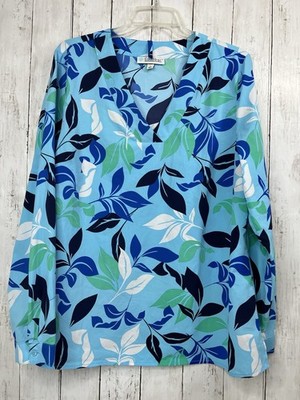 Coolibar SPF 50+ Top Large Blue Leaves Peasant Beach Vacation Lightweight
