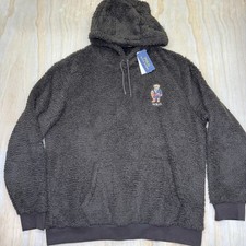 NEW Polo Ralph Lauren Mens Polo Bear Pile Fleece Hoodie Brown Sz XL
