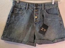 C.O.Z.Y Shorts Womens Size S Small (29") Blue Denim Button Fly New NWT(31)