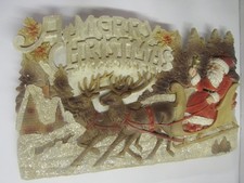 Large 16" 3-D Christmas Wall Plaque Santa In Sleigh With Reindeer