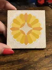 Gold Tone Vintage Compact w/Mirror Enameled on Brass 3”x3”