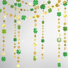 Cheerland St Patricks Day Decorations Green Shamrock Garland 4 Leaf Clover Glitt