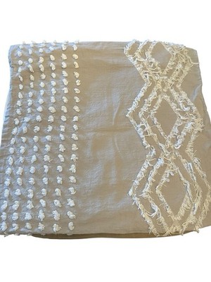 PERI HOME Cut Geo 100% Cotton King Shams Gray Ivory Boho/Cottage Tie Backs