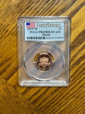 2019 W Lincoln Penny Shield PCGS PF 69 RD Deep Cameo FIRST STRIKE FLAG LABEL