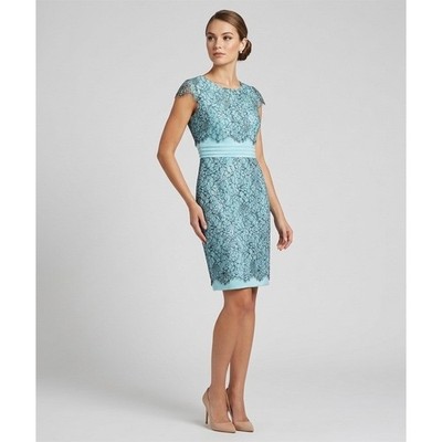 Antonio Melani Mint Green Black Floral Lace Sheath Dress Cap Sleeve Size 10