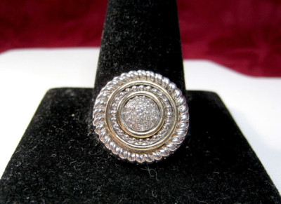 AJ 925 & 14K GELBGOLD DIAMANT CLUSTER RUNDE SCHEIBE ANHÄNGER 5,63 GRAMM