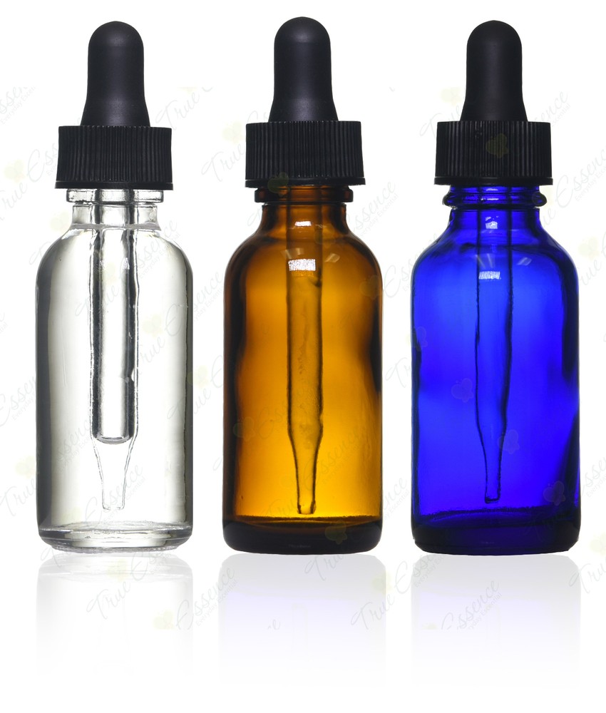 12-Pack 1 oz 30ml Clear Boston Round Glass Dropper Bottles
