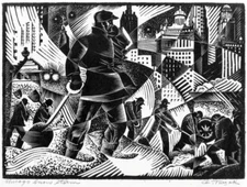 Chicago Snow Storm by Charles Turzak – Woodcut Cityscape Print to Frame