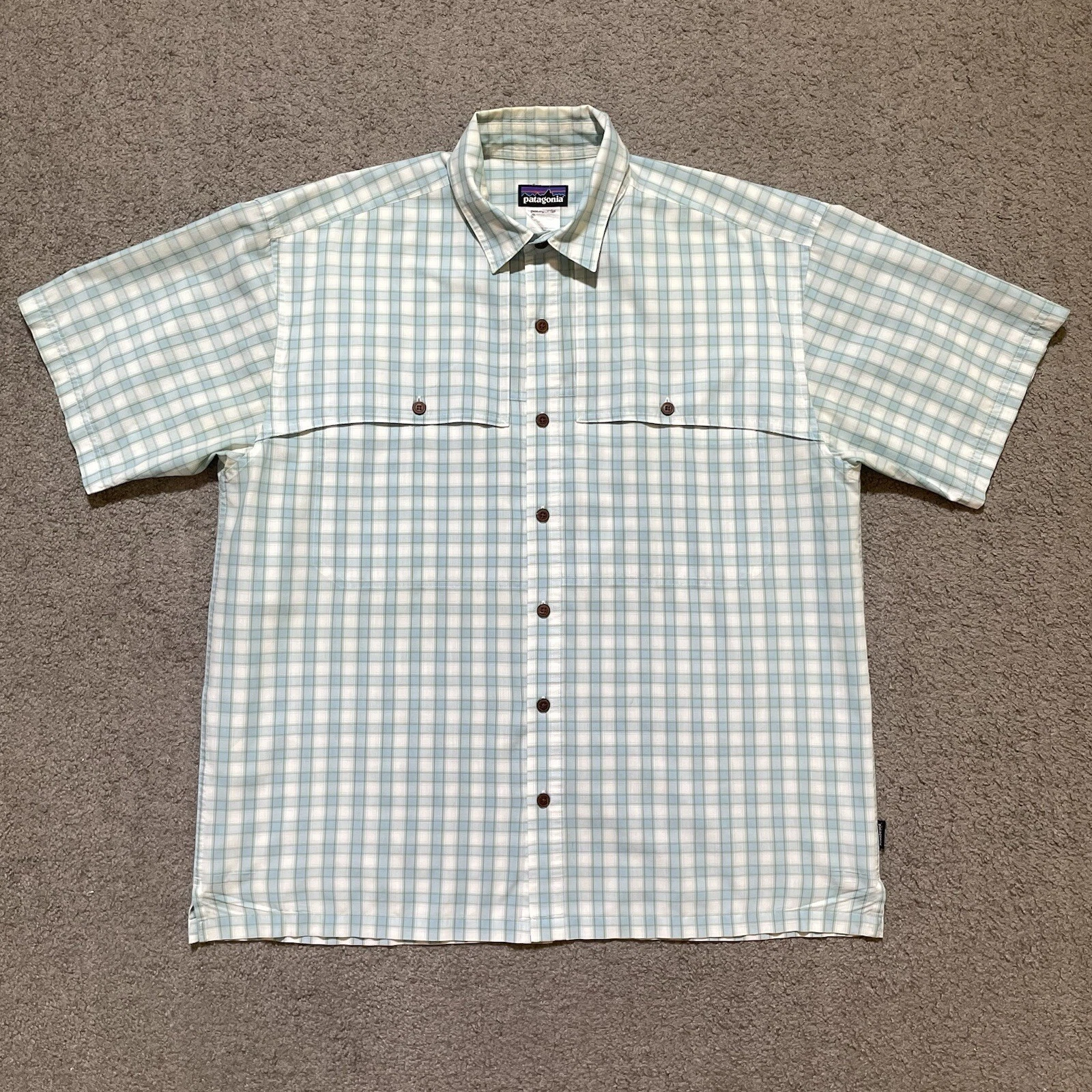 Patagonia Shirt Mens Large Blue Island Hopper Plaid Fishing Vented Outdoor Trail