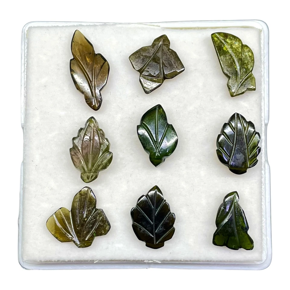 9 Pcs Natural Tourmaline Carved Leaf Muti Color Loose Gemstones Lot 35.15 Cts - Image 4 of 4