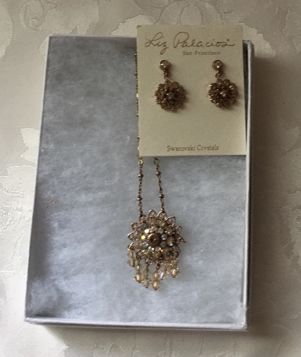 NIB Liz Palacios Vintage Necklace Drop Earrings Set Swarovski