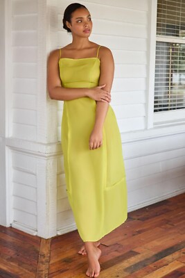 NWD By Anthropologie Sheer Paneled Midi Dress size 0 BRIGHT CHARTREUSE  GC207 | eBay