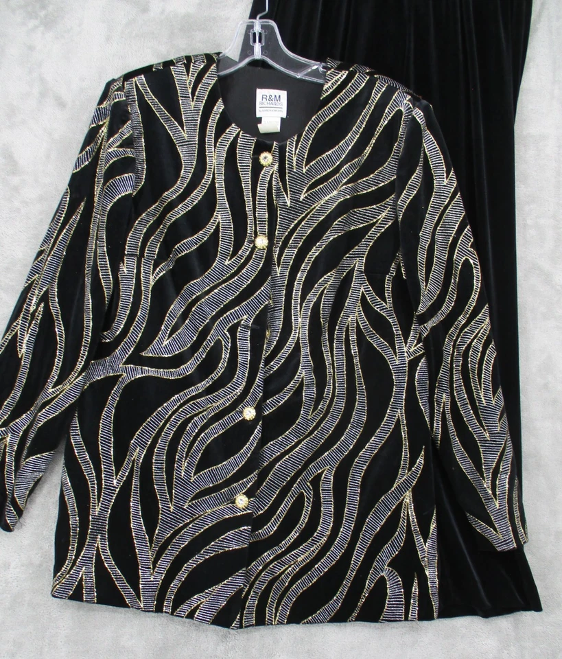 R&M Richards Pant Suitt Womens 12 Pant 14W Petite Glitter Evening Event Velvet - Image 3 of 4