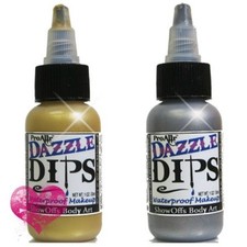 Dazzle DIPS Water-Proof Liquid FX Makeup Face Body Paint Set of 2 Gold Silver