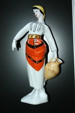 Vintage Porcelain Girl Water Jug Pitcher Probably USSR Soviet Porcelain Figurine