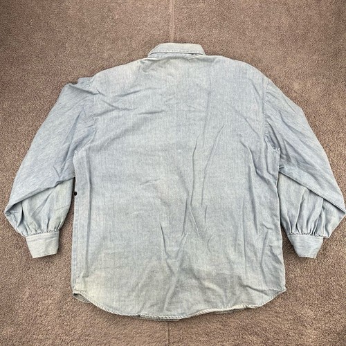VINTAGE Next Era Womens Blouse Large Button Up Collared Chambray Beaded Tasseled - Picture 7 of 12
