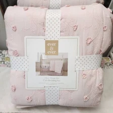 New Ever and Ever Crib 3 Piece Bedding Set Vintage Rose Pink New