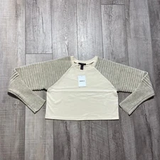 Forever 21 S Women’s Ribbed Sleeve Raglan Crop Top Long Sleeve Oatmeal Cream