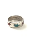 Vintage Southwest Sterling Silver Crushed Turquoise & Coral Inlay Turtle Ring