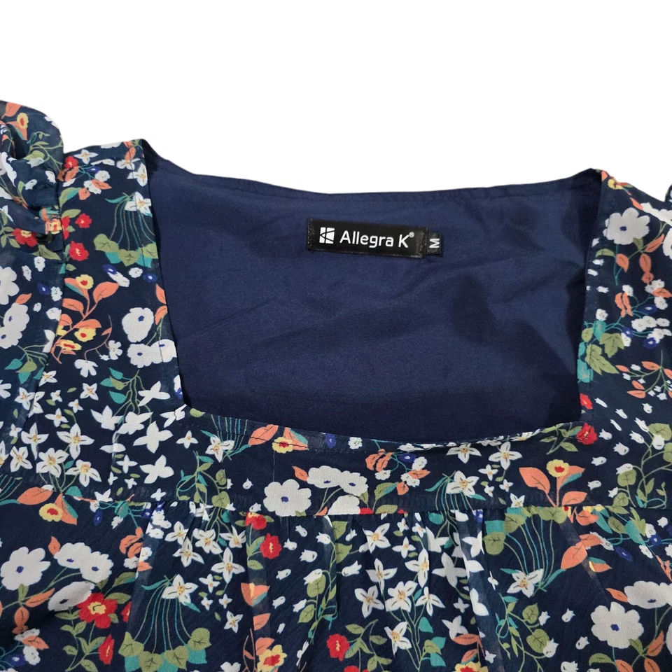 Blusa Top Mujer Allegra K Multicolor M Floral Cuello Cuadrado Volantes Verano Cómoda Foto 4 de 4