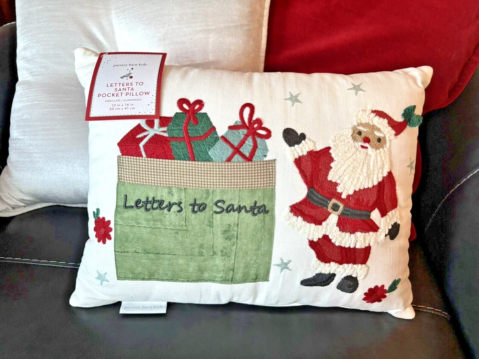 Almohada Pottery Barn Navidad Santa Letra Seuss Regalo de Vacaciones Fiesta Niño Niña \ Foto 2 de 4