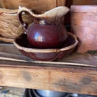Vintage McCoy Pitcher and Bowl Set Brown Glaze Drip Pottery 7528 7523