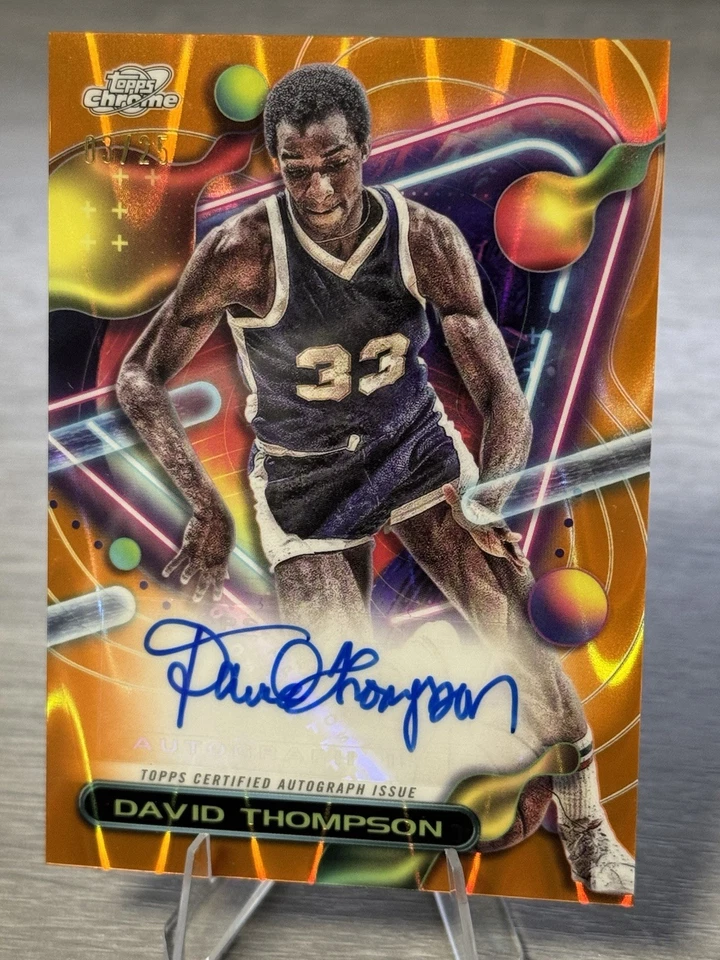 🏆🏀David Thompson 2024 Topps Cromo Cósmico Naranja Raywave SP Automático /25 #¡HOF!🏀🏆 Foto 3 de 4