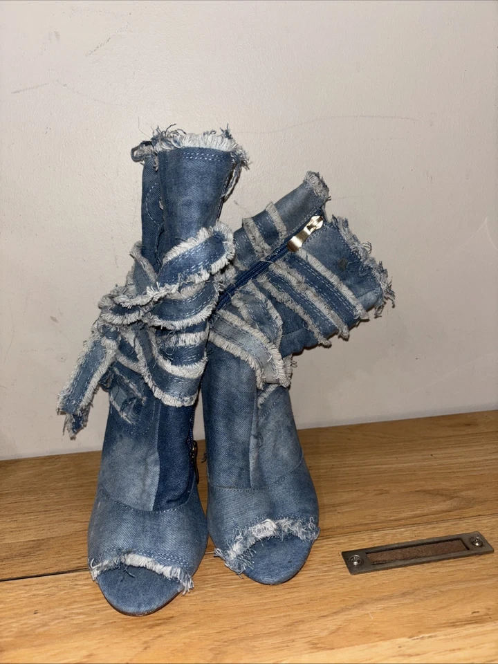 LILIANA Barbara 20 Wmn Talla 5.5 Peep Toe Stiletto Botín Denim Azul Foto 2 de 4