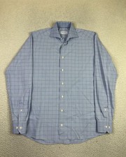 Eton Dress Shirt Mens 15.5 39 Blue Check Slim Fit Long Sleeve Cotton Twill