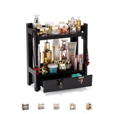 Makeup Organizer with Drawer, Black Vanity Storage , Multi-Purpose Storage fo...