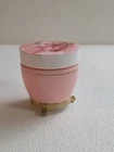 VTG MCM Avon Pink Milk Glass Lady Empty Sachet Jar Gold Tone Metal Base & Ring