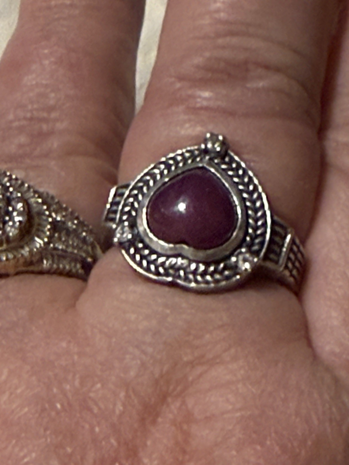 Cabochon Ruby Heart Shaped Ring Diamond Accents S… - image 5