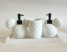 HTF Disney Mickey Mouse White 3D Print Soap Lotion Dispenser Set With Tray Rare 