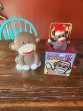 Sock Monkey Jack In The Box And Piggy Bank Lot Of 2 2013 And 2008 READ