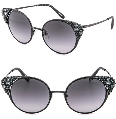 CHOPARD Black Bold Crystal High Jewelry SCHL06S Metal Boutique Sunglasses L06S