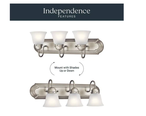 Tocador de baño de níquel cepillado 3 luces KICHLER Independence 24 pulgadas vidrio esmerilado NUEVO Foto 4 de 4