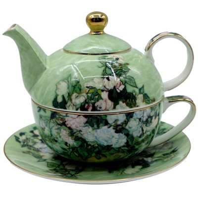 Porcelain 13 OZ Tea for One Teapot and Cup Set Vintage Floral Ceramic Tea Set...