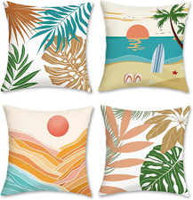 Tropical Beach Outdoor Pillow Covers 18x18 Inch Set of 4 Summer Palm Hawaii Deco