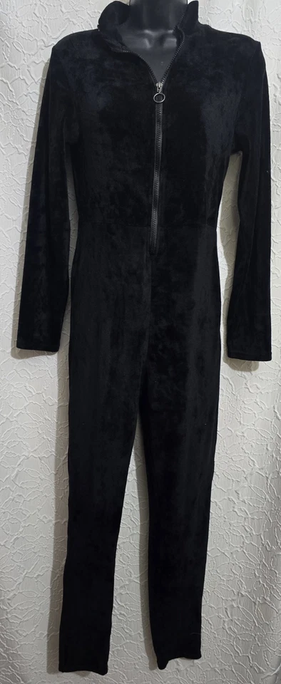 Roma Concepts Womens Black Velour Front Zip Jumpsuit Size Large Sexy Modern - Image 4 of 4