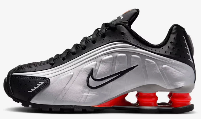 Nike Shox R4 Youth Shoes Metallic Silver Picante Red Retro Sneaker CW2626 005 - Image 2 of 4