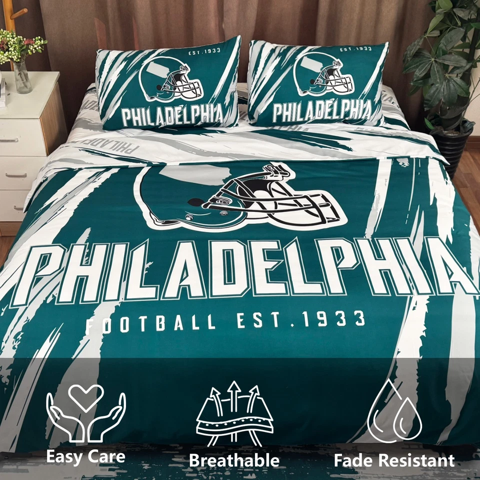 Funda nórdica edredón ropa de cama de fútbol americano Philadelphia doble reina verde medianoche Foto 4 de 4